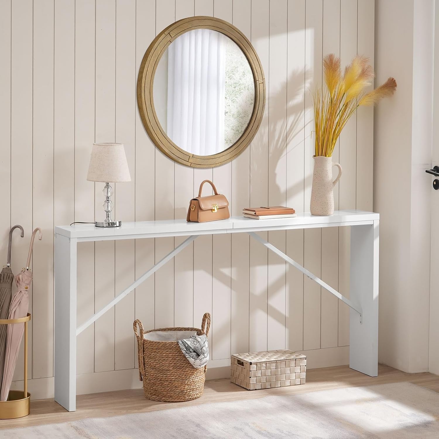 62.2-Inch Industrial White Console Table With Metal Frame