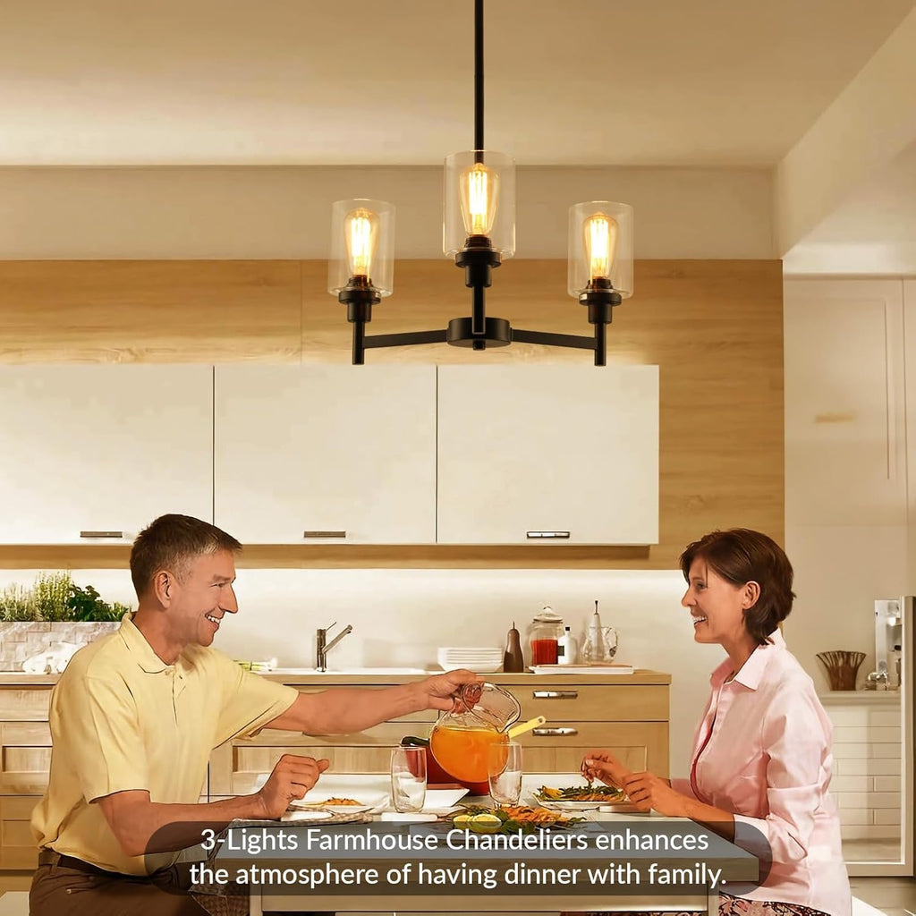 3 Lights Black Chandeliers for Dining Room Light Fixture over Table,