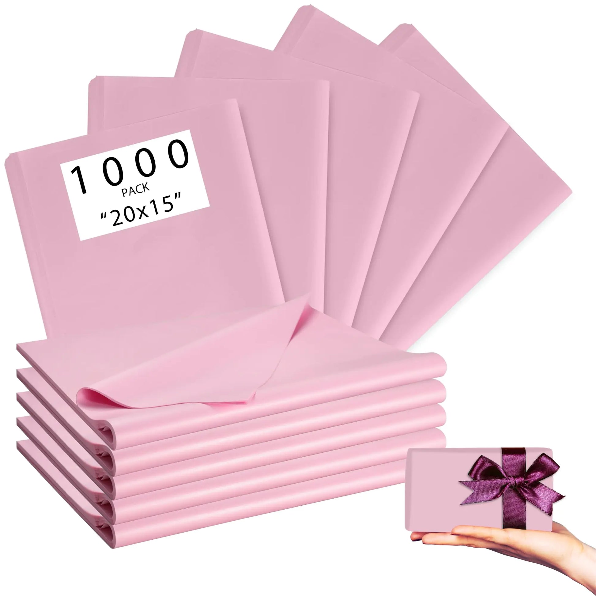 PINWATT 1000 Sheets 20"X15" Pink Tissue Paper Bulk for Gift Bags - Wrapping Tissue Paper for Birthday Weddings Showers Gift Packaging Arts Craft Party Favor Decoration Wrapping Supplies