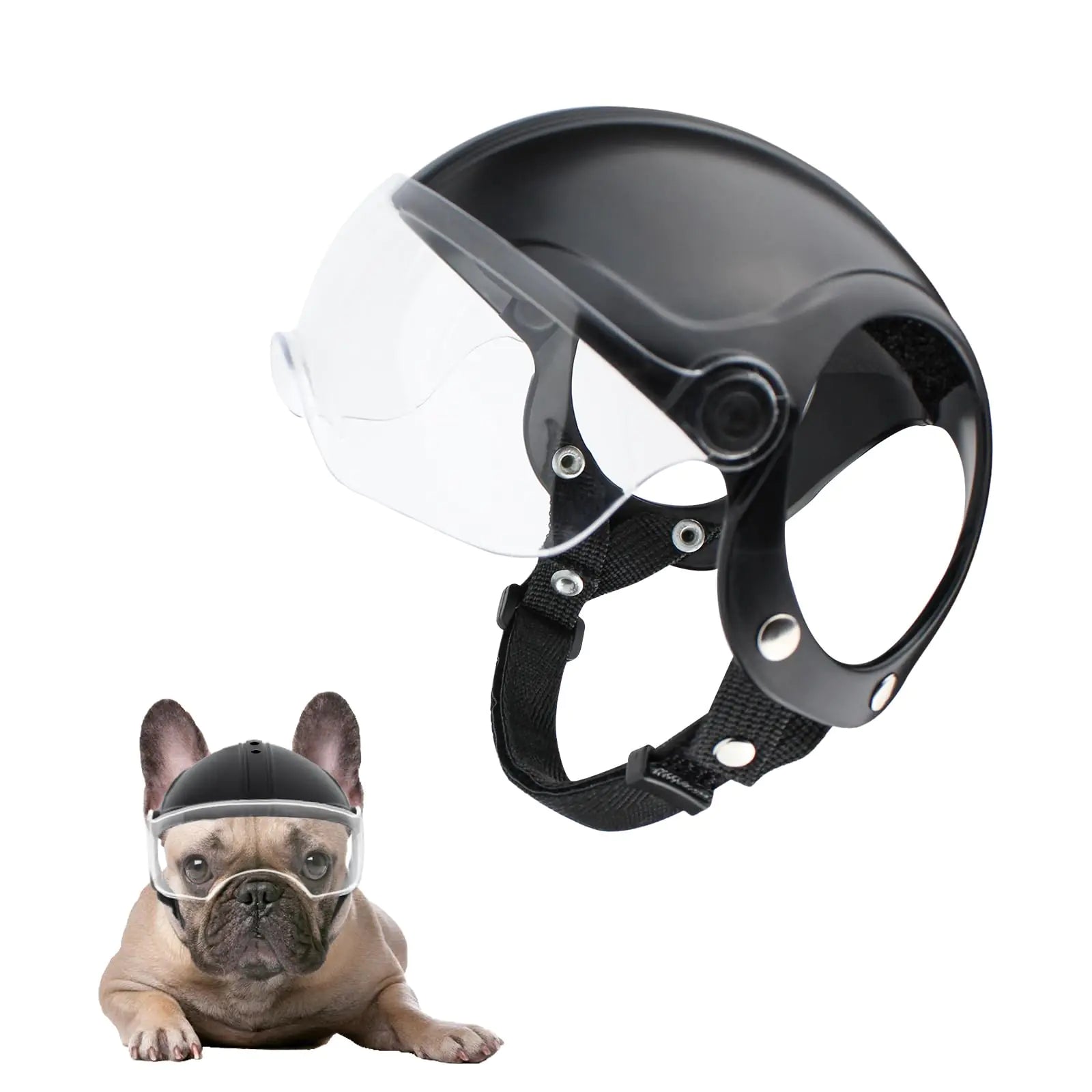 Billionchains Dog Helmet with Anti-UV Clear Dog Goggles Adjustable Cool Dog Motorcycle Helmet with Drop-Down Sun Visor for Small Dogs (Without Rivets)