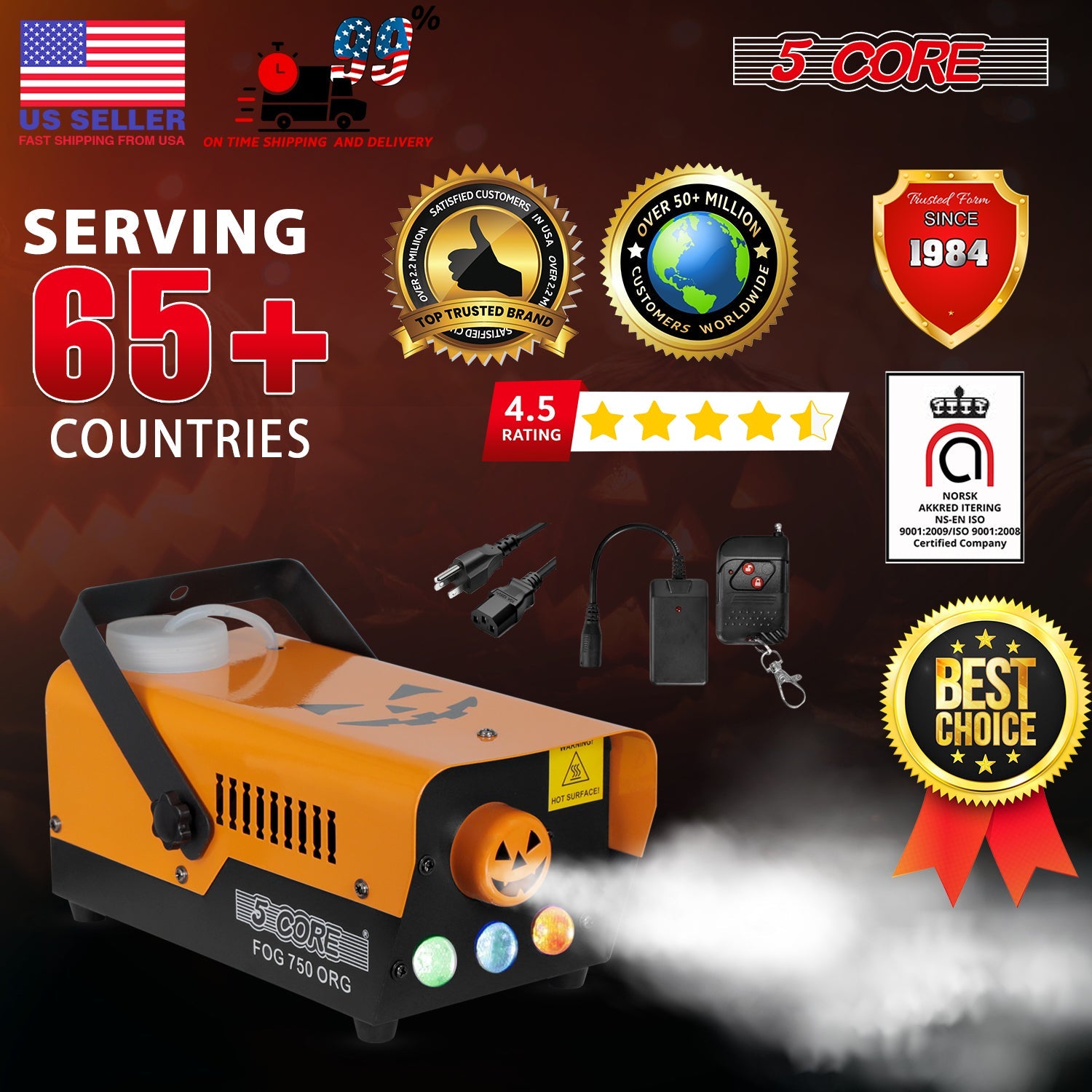 5 Core Fog Smoke Machine 750W Low Lying Indoor Outdoor 250ML Fog Maker