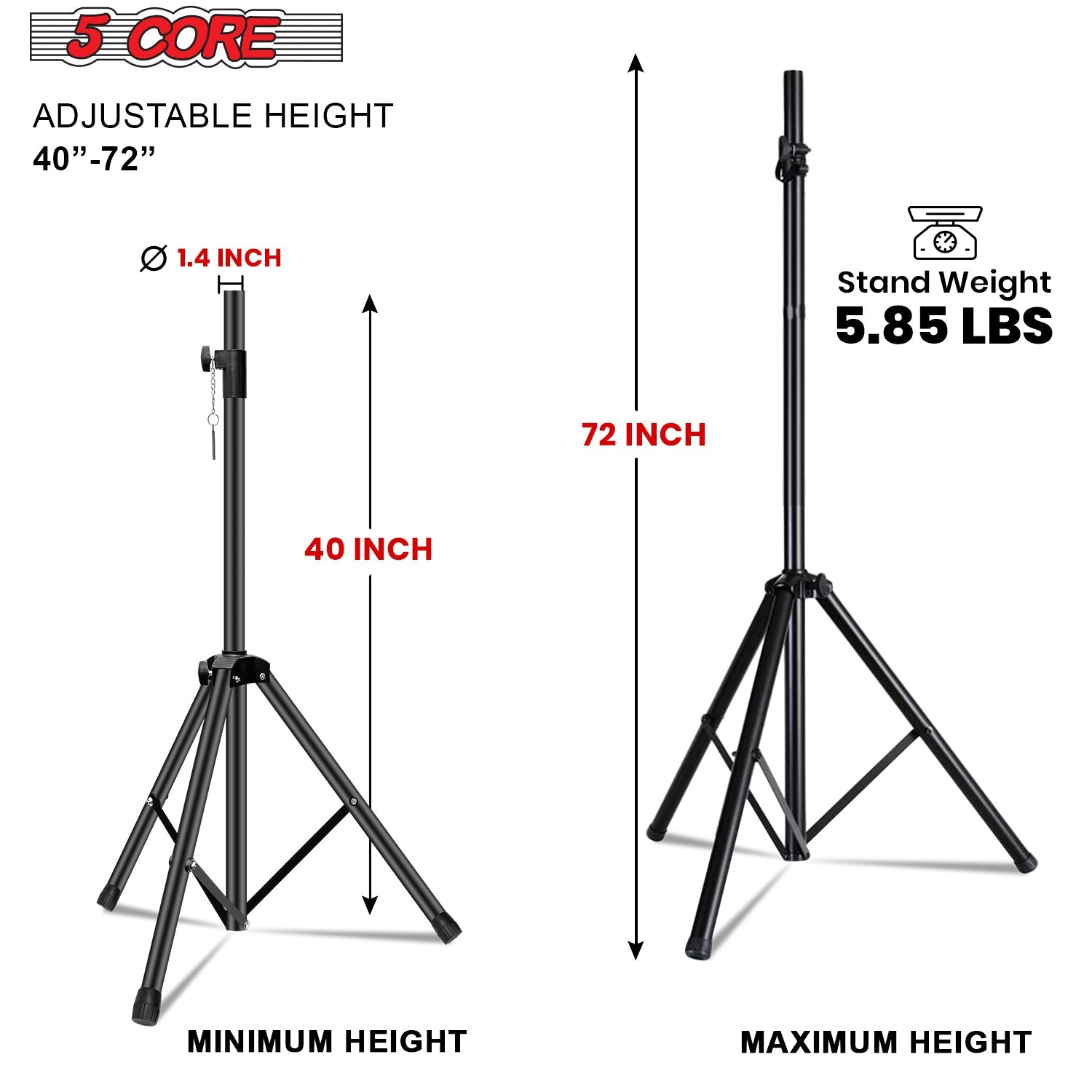 5 Core Speaker Stand Tripod Heavy Duty Adjustable Up to 72 Inch DJ