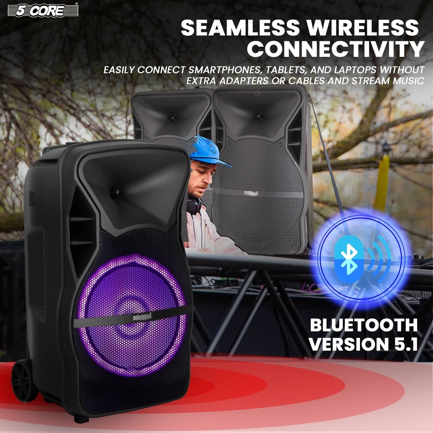 5Core 12 Inch PA Portable Bluetooth Party Speaker Karaoke Boombox + 2