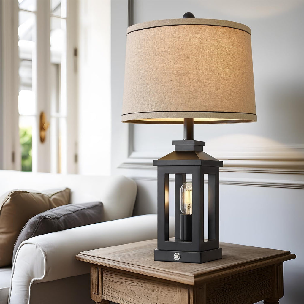 Retro Black Table Lamps Touch Control, USB, Vintage Set
