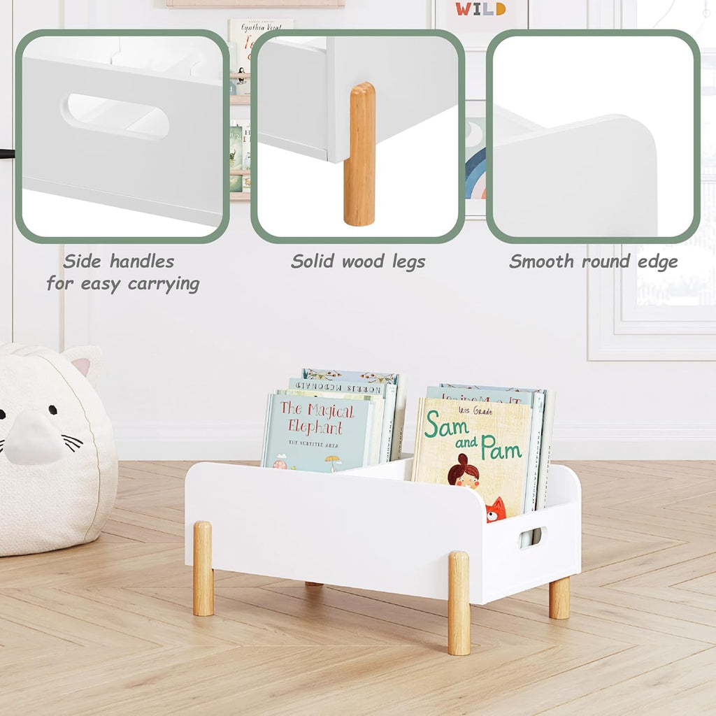 Montessori Bookshelf for Toddlers, Wooden Book Caddy with Adjustable