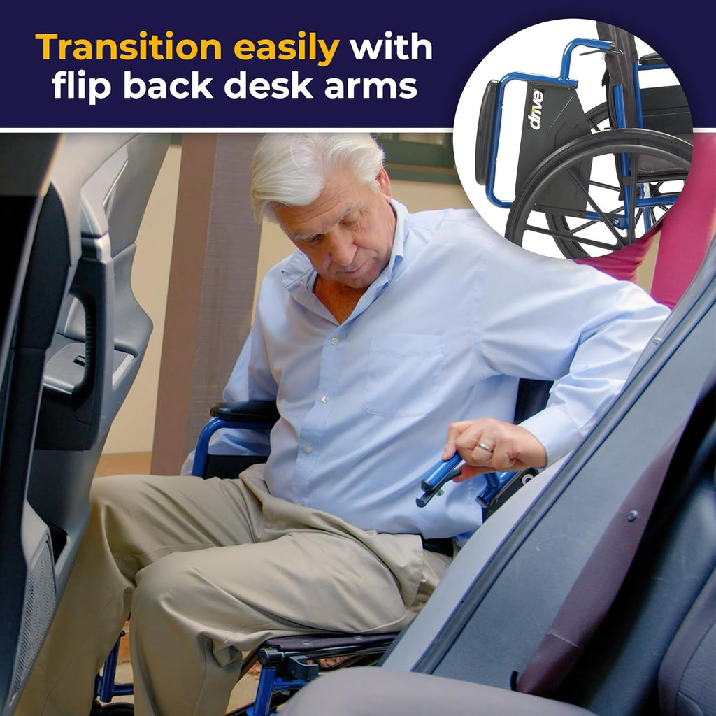 Blue Streak Wheelchair with Flip Back Desk Arms, Swing Away