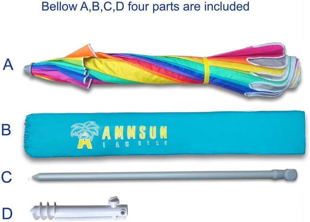 7.5Ft Heavy Duty HIGH Wind Beach Umbrella with Sand Anchor & Tilt Sun