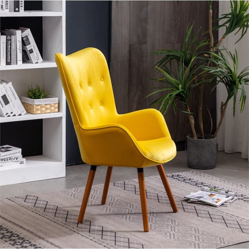 Yellow Velvet Tufted Accent Chair Compact Size Living Room