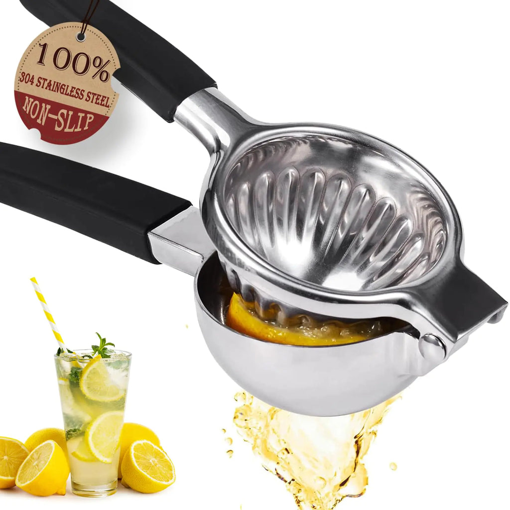 Extra Large Lemon Squeezer Stainless Steel - Easy Squeeze Heavy Duty Manual Lemon Juicer with Non-slip Silicone Handle - Ergonomic Citrus Squeezer & Fruit Juicer for Small Oranges Limes
