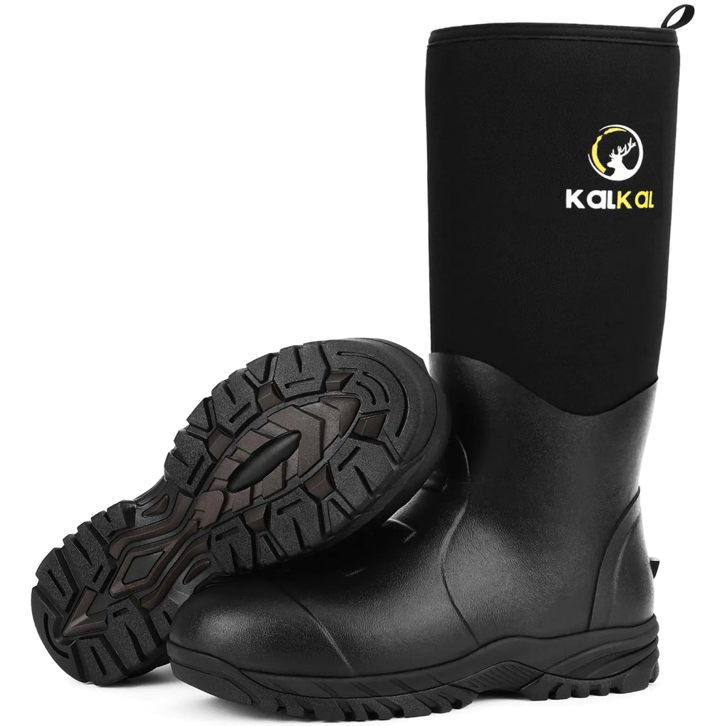 Kalkal Rubber Boots for Men Waterproof Rain Boots Men with 6mm Neoprene Insulated Durable Hunting Boots for Fishing Farming Gardening and Working