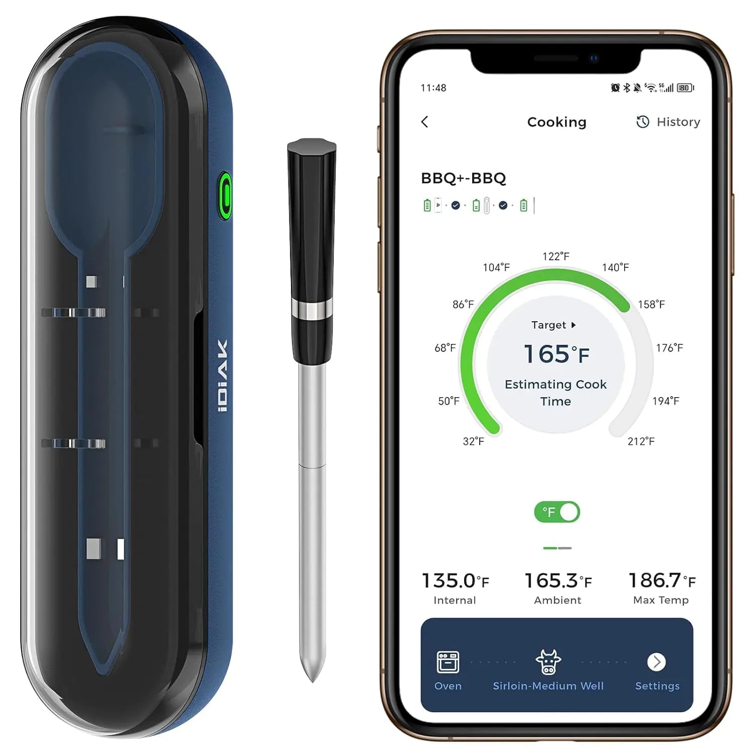 iDiAK Wireless Meat Thermometer for Grilling and Smoking CP10 New Gen 500FT Meater Probe Thermometers Dual Sensor Dual Alarm Smart Food Thermometer Probe for BBQ Oven Grill Smoker Sous Vide