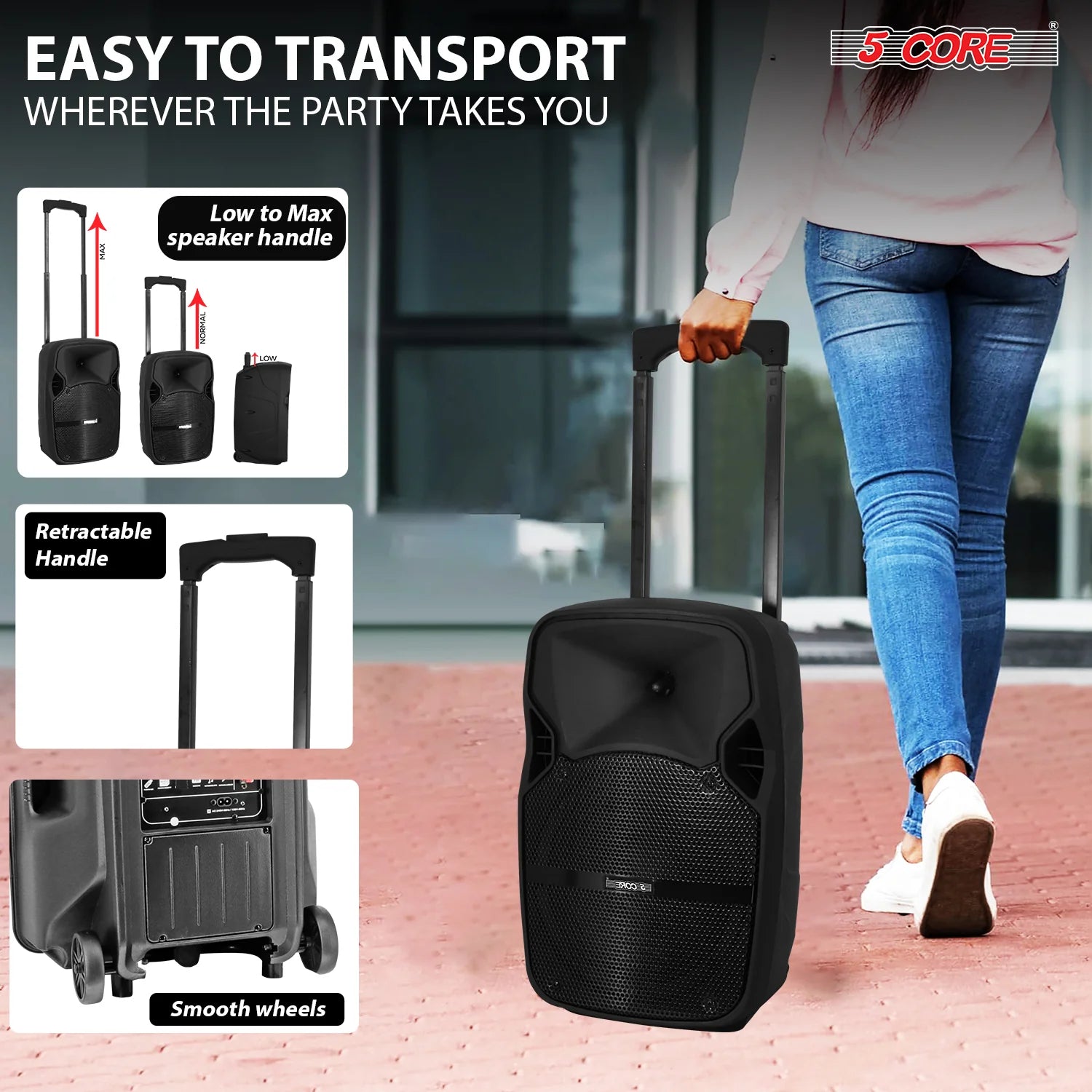 5Core 8 Inch PA Portable Bluetooth Party Speaker Karaoke Boombox + 2