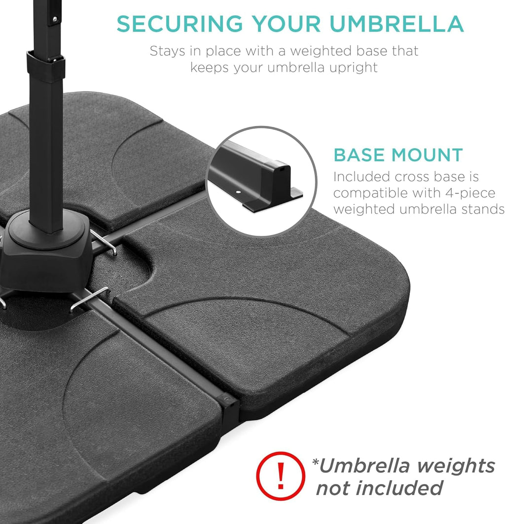 10Ft Solar LED Cantilever Patio Umbrella, 360-Degree Rotation Hanging