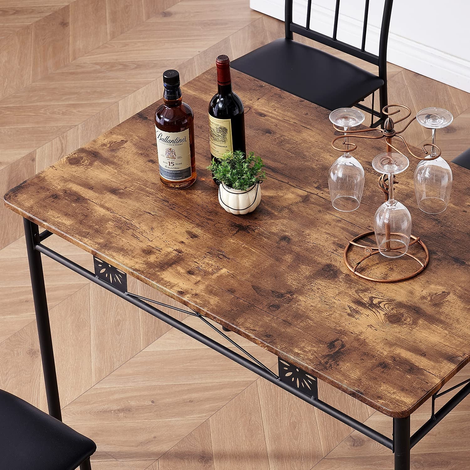 Dining Table Set For 4 With Wood Top Table And Stowable Chairs In