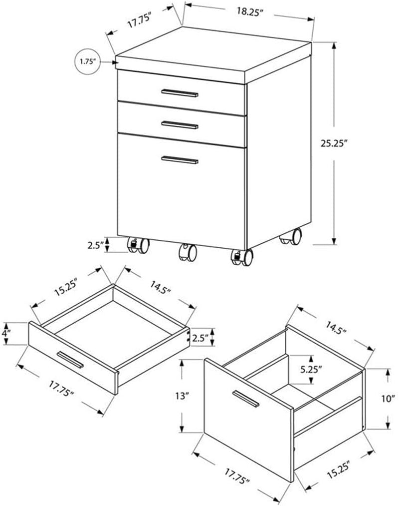 I 7051 File Cabinet, Rolling Mobile, Storage Drawers, Printer Stand,