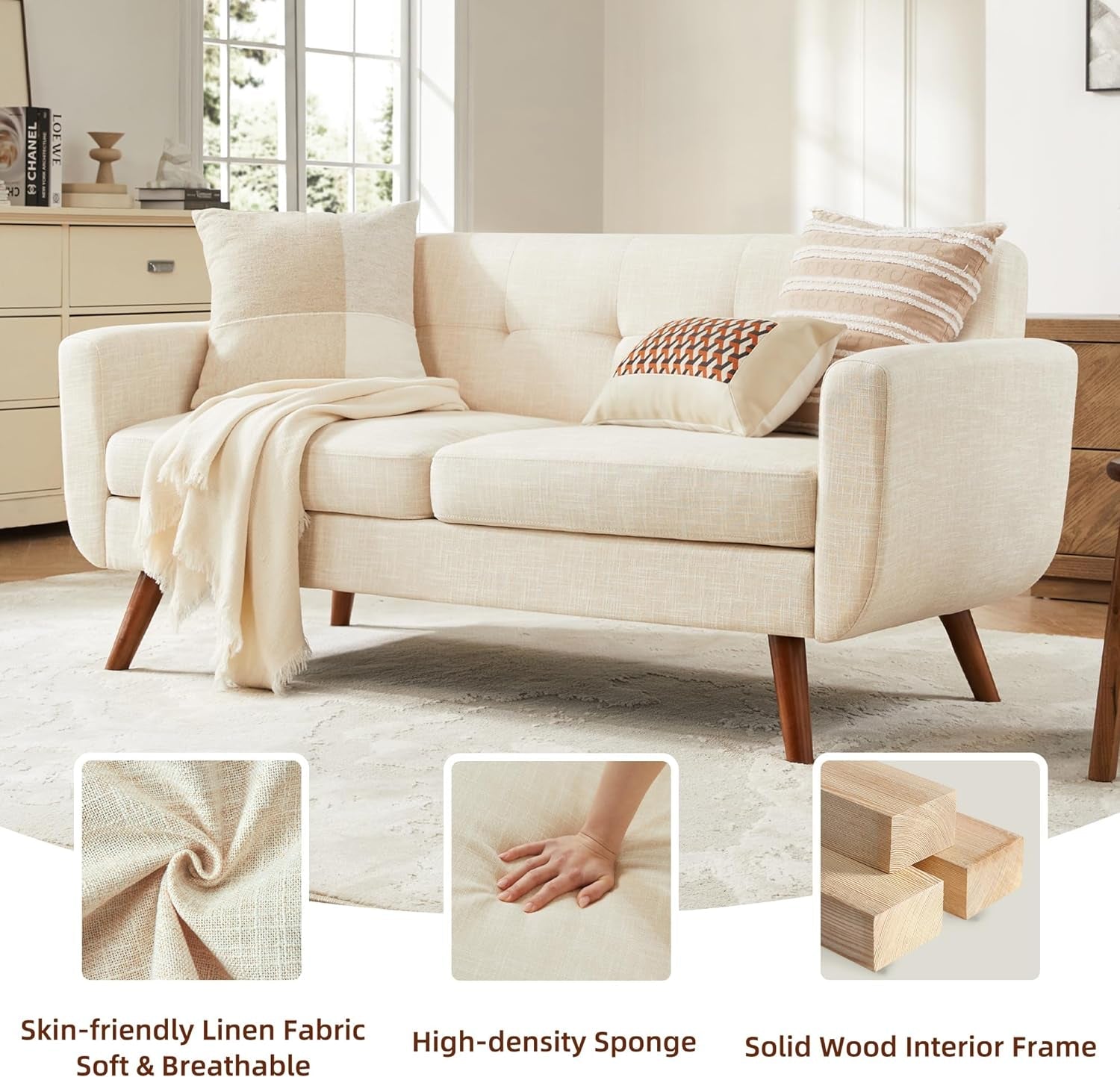 Modern Compact Beige Loveseat For Small Living Rooms