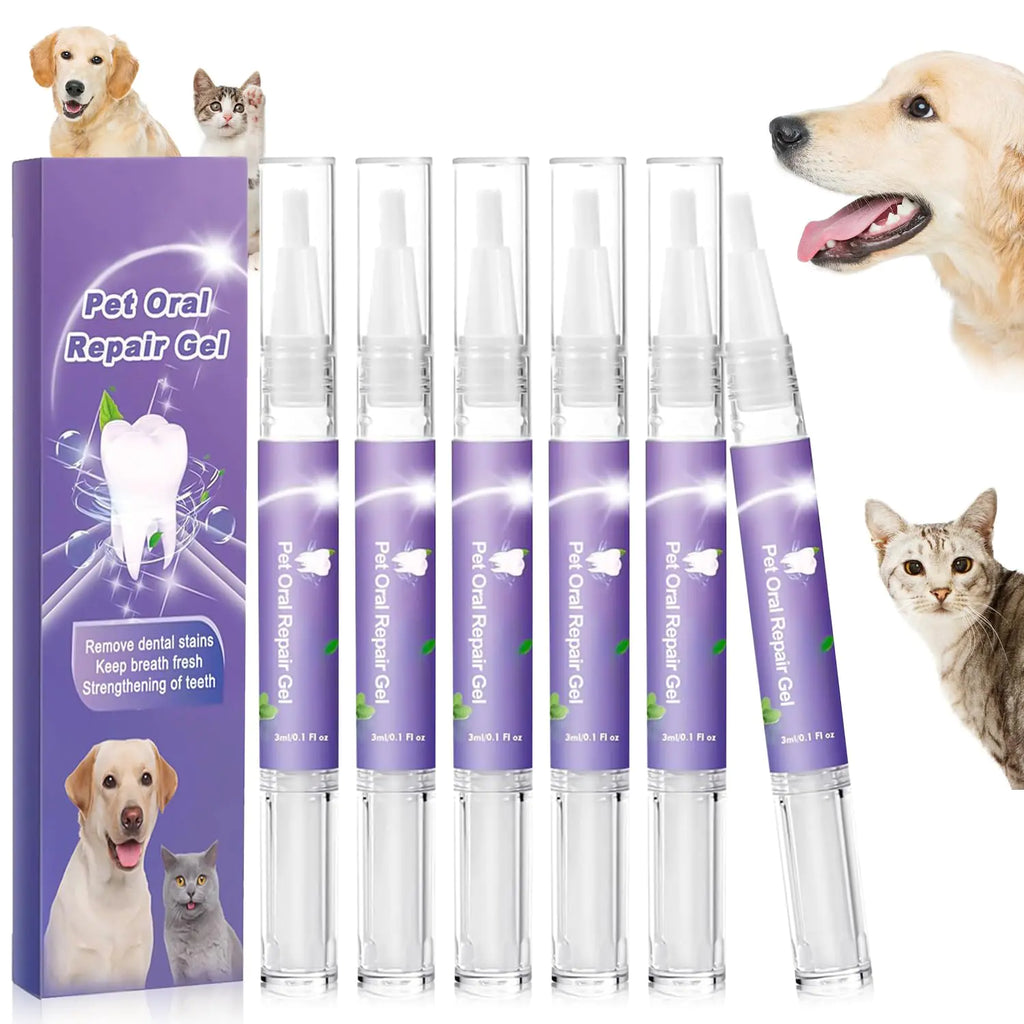 Pet Oral Repair GelPet Oral Restoration White GelPet Breath Freshener Gel No Brushing Oral Care Cleaner，Easy Teeth Cleaning Gel for Dogs & Cats3ML (3box6pcs)