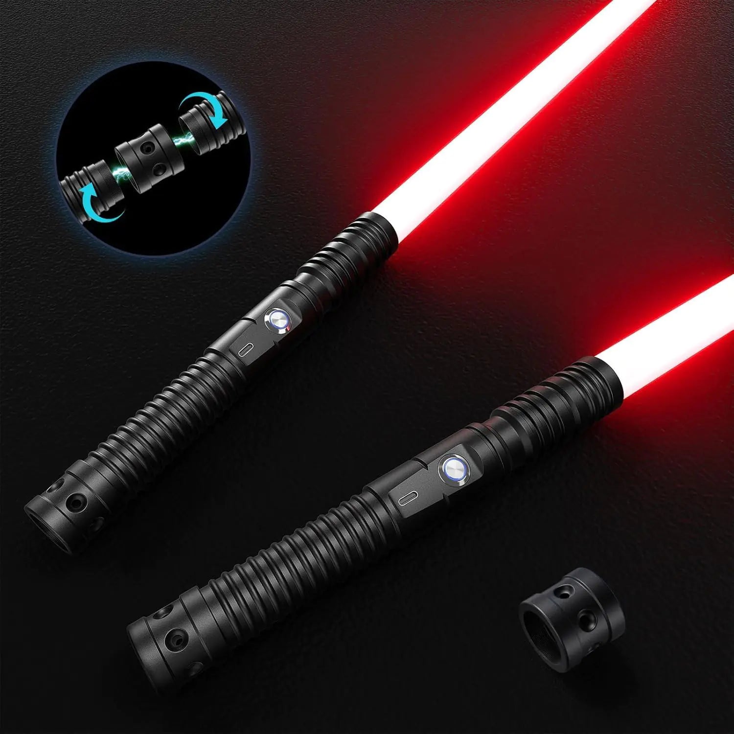 Lischwert Lightsaber RGB Colors Changeable with Sound Metal Hilt Light Saber Force FX Dueling Lightsaber Toy for Kids Adults Gift (Black 2pc)