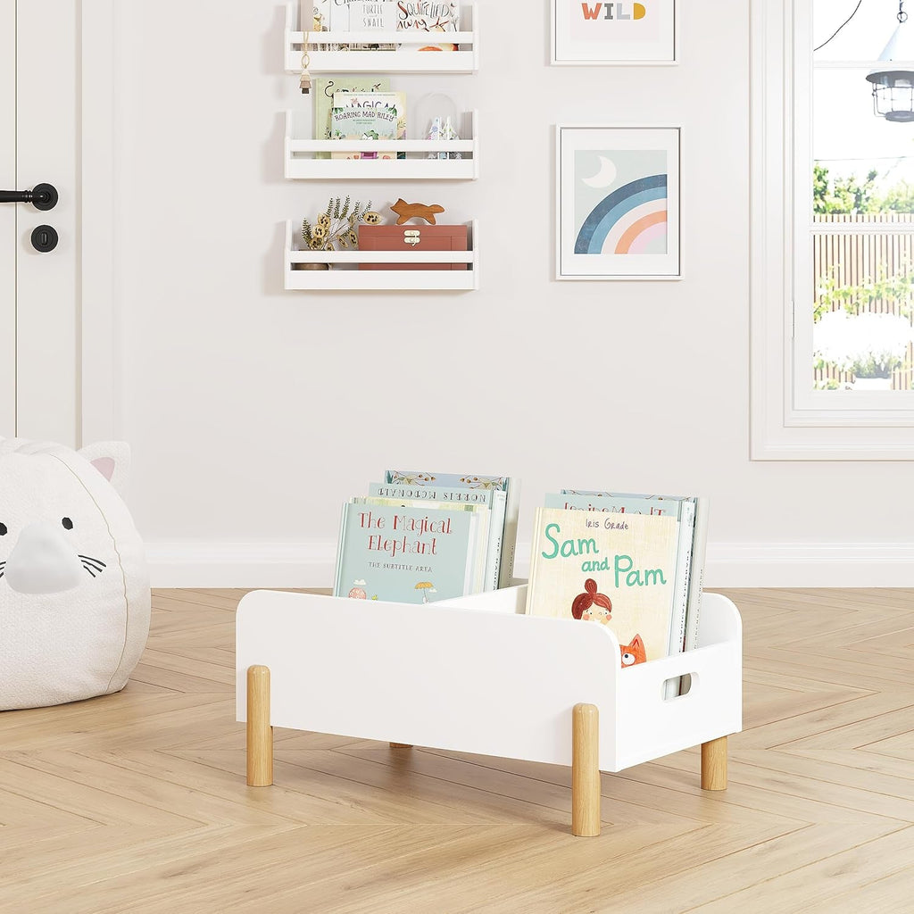 Montessori Bookshelf for Toddlers, Wooden Book Caddy with Adjustable