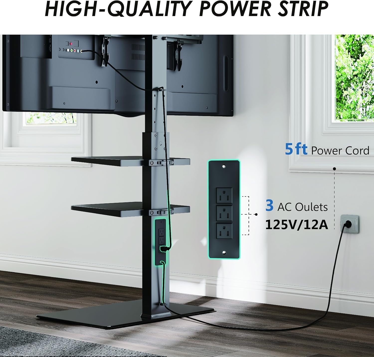 Floor TV Stand with Power Strip for Tvs 32-75 Inch Tvs, Universal TV