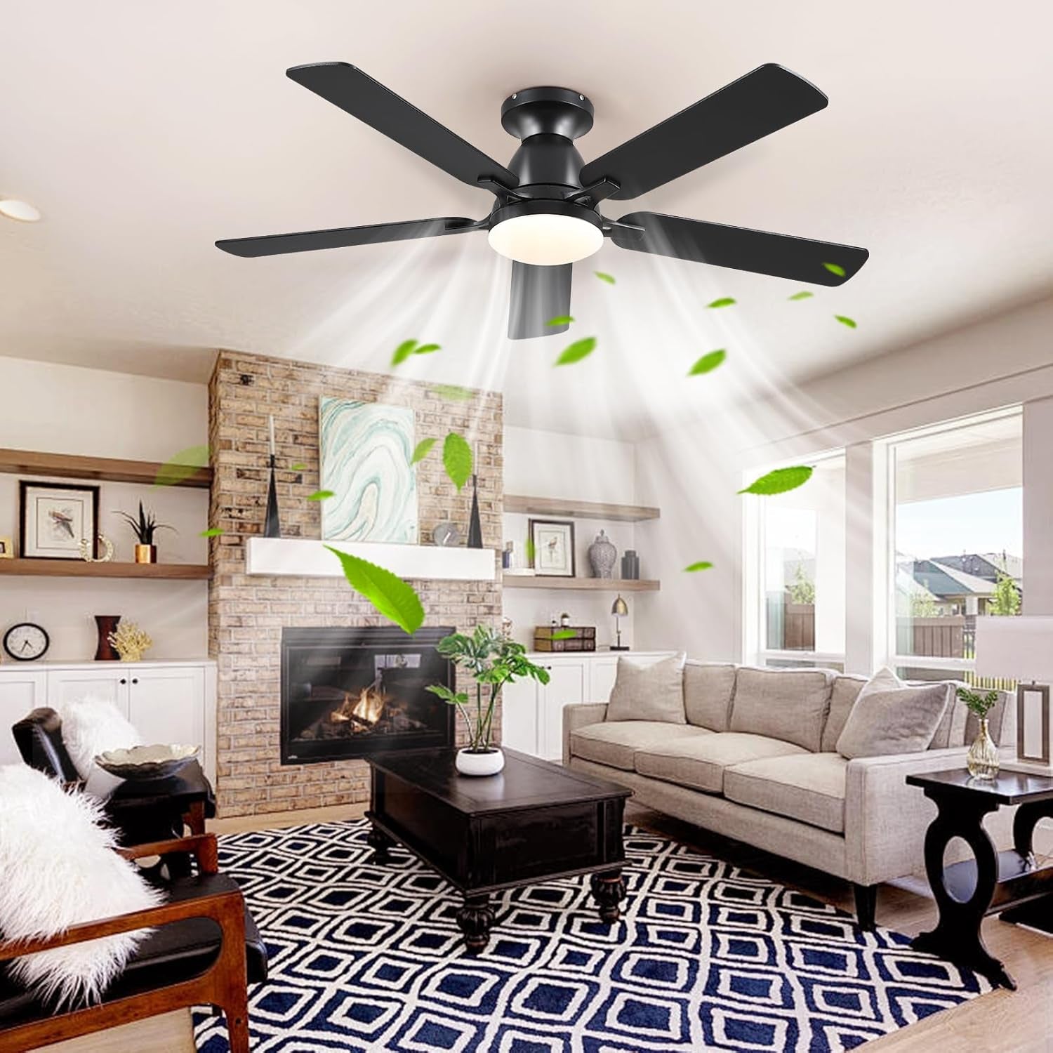 Ceiling Fans with Lights- 52" Low Profile Indoor Ceiling Fan with