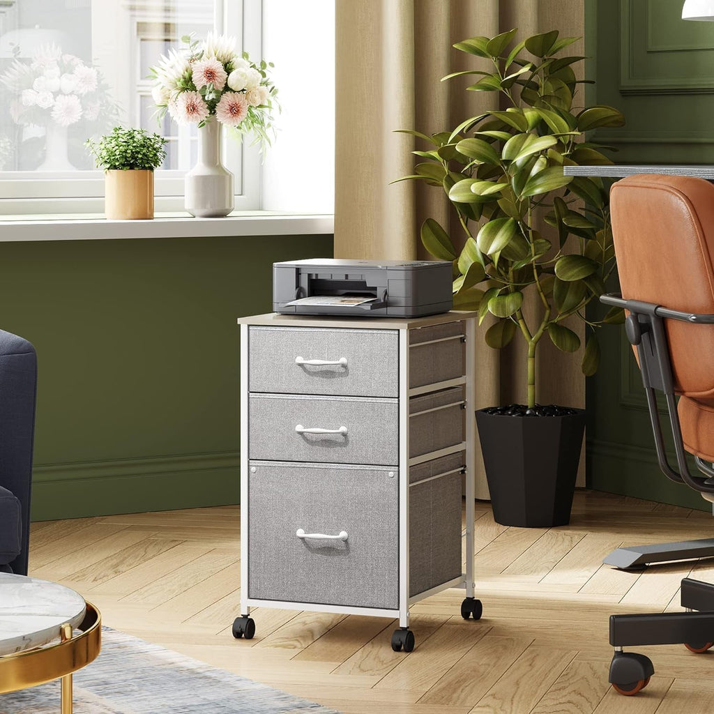 Mobile File Cabinet, Rolling Printer Stand with 3 Drawers, Fabric