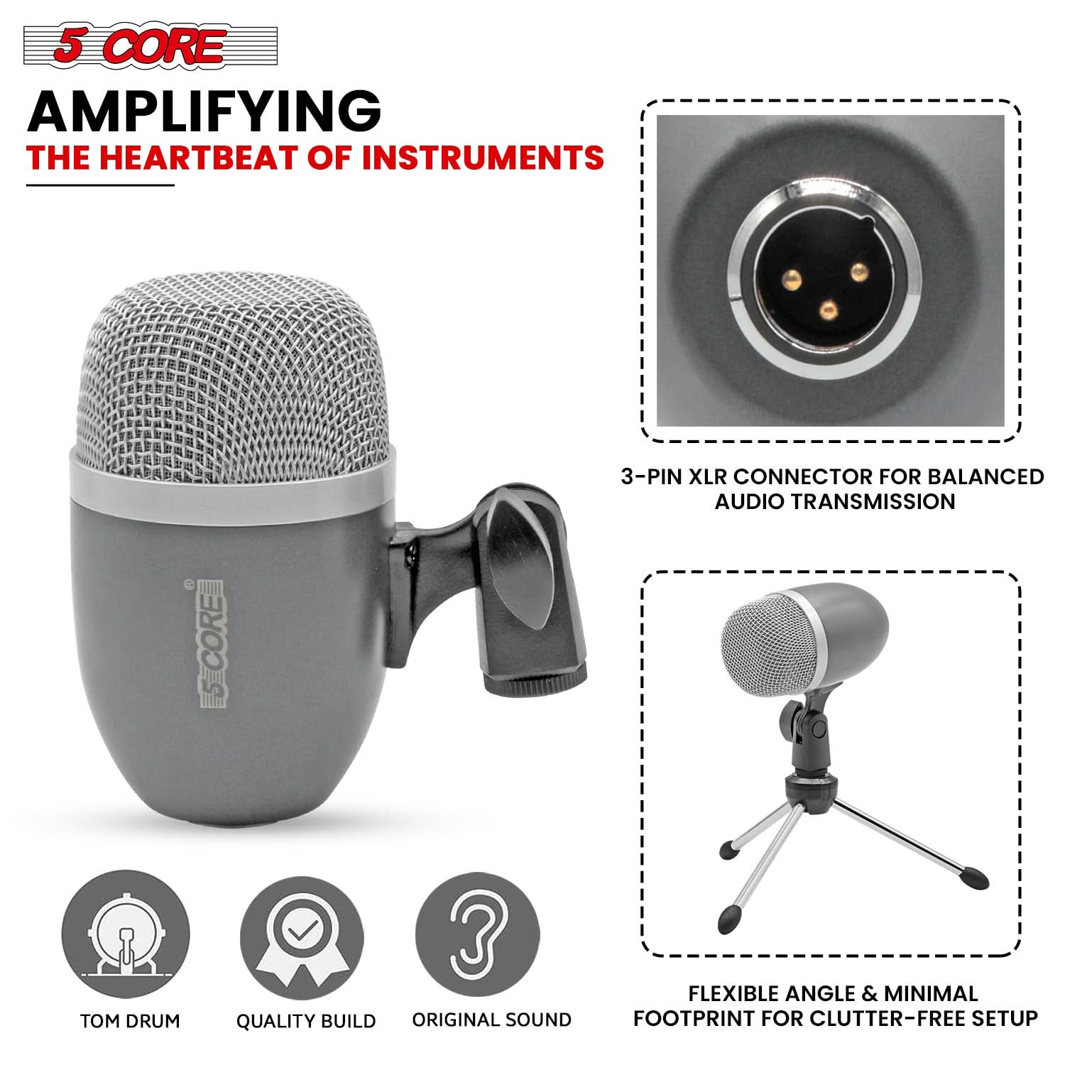 5Core Conga Mic Snare Tom Microphone Drum Kit Condenser XLR Instrument