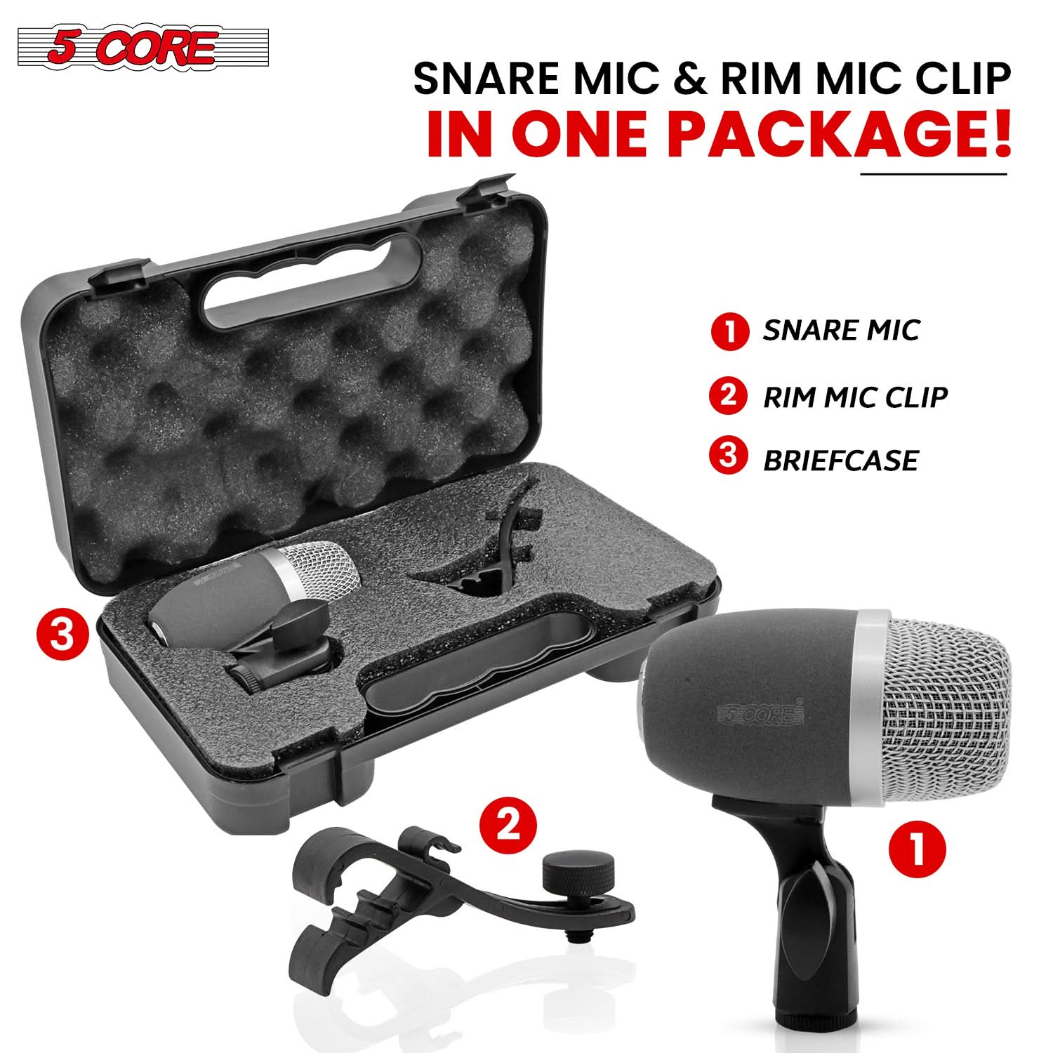 5 Core Snare Microphone XLR Wired Uni Directional Tom Drum and Other