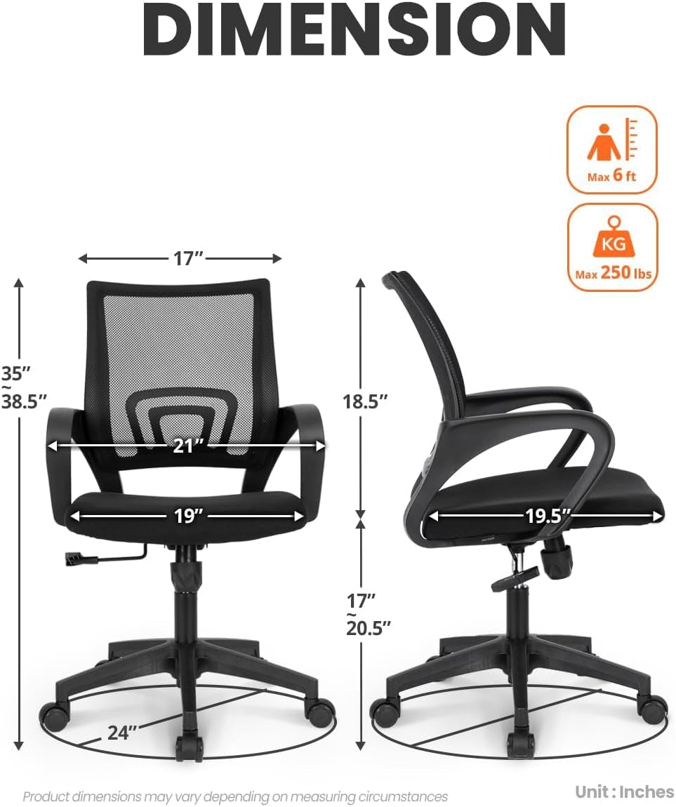 Ergonomic Office Chair Lumbar Support Mesh Back Black