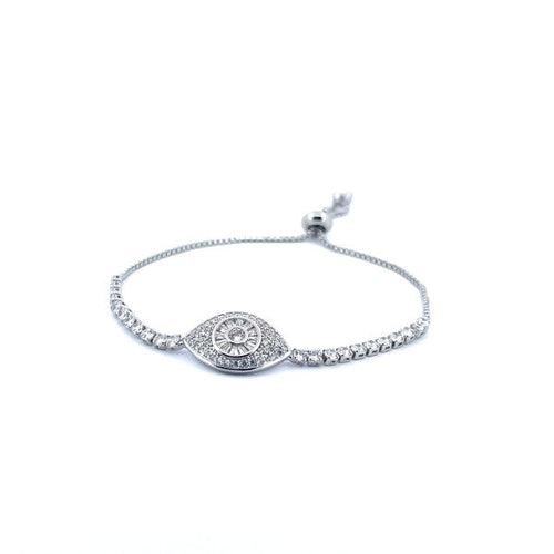 Sterling Silver Evil Eye Tennis Bracelet with Whit