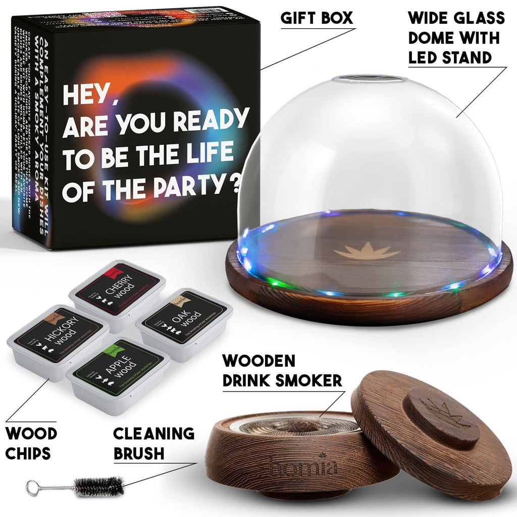Cocktail Smoker Kit with LED Wooden Base and Glass Dome 7.8  x 4.7