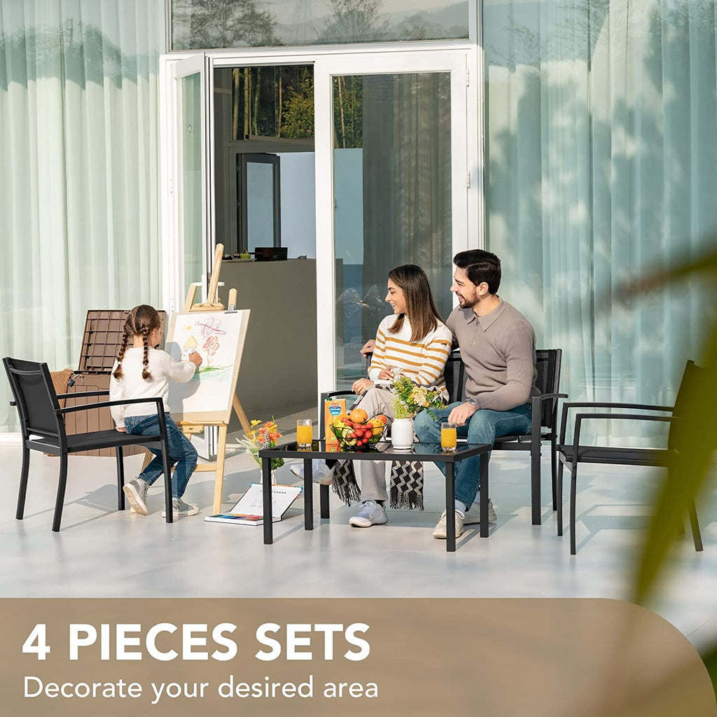 4 Piece Outdoor Patio Set With Glass Table Black Durable