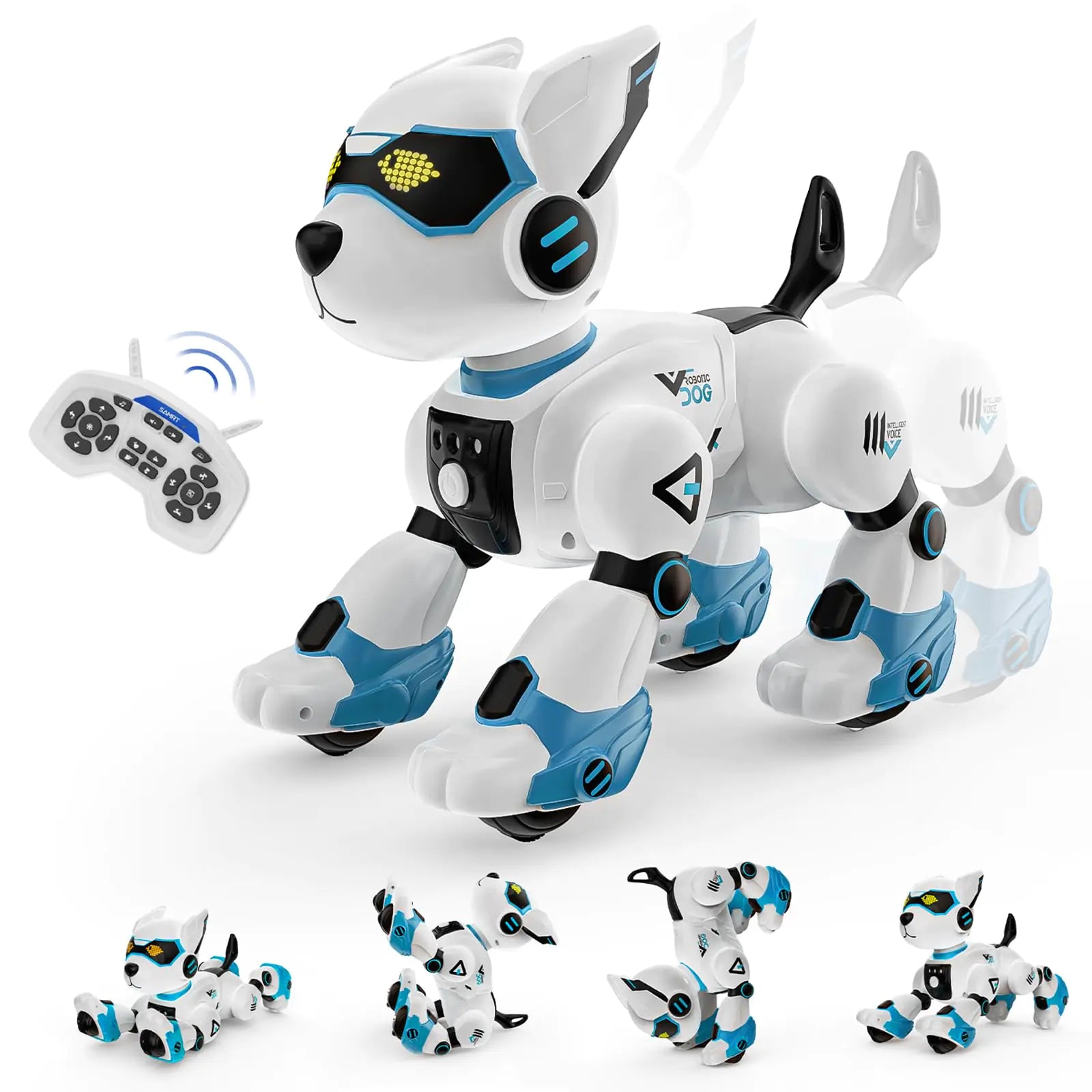 WeFone Robot Dog Toys for Kids Remote Control Interactive Robotic Pet Smart Programmable Puppy Electric Intelligent Robo Perro with Voice Control RC Music Imitation Animals Toy Girls Boys Gift (Blue)