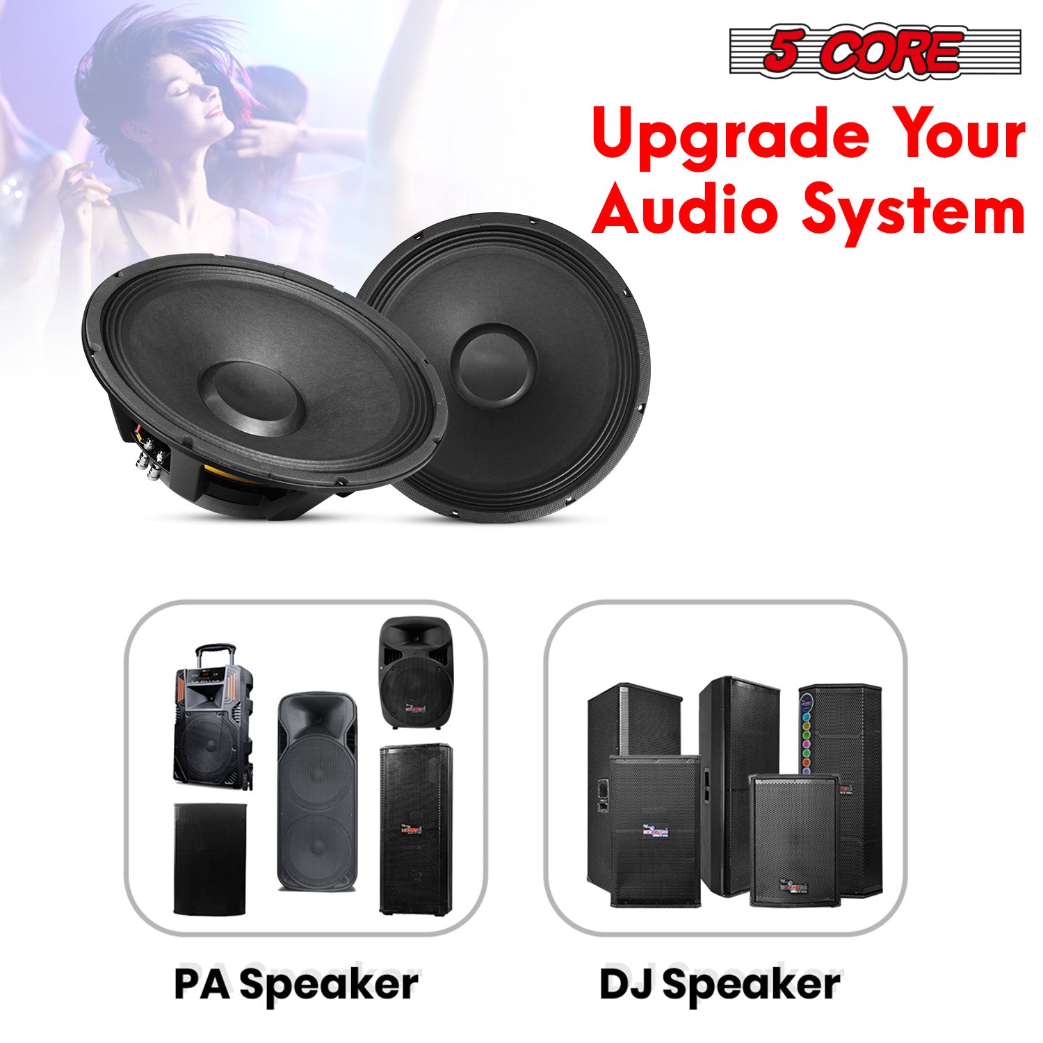 5Core 15 Inch Subwoofer Speaker 1500W Peak 8 Ohm Full Range