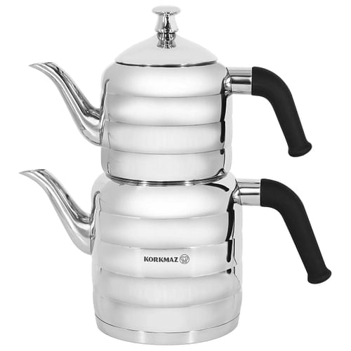 Korkmaz Mina Midi Stainless Steel 0.8 Liter Tea Pot and 1.6 Liter
