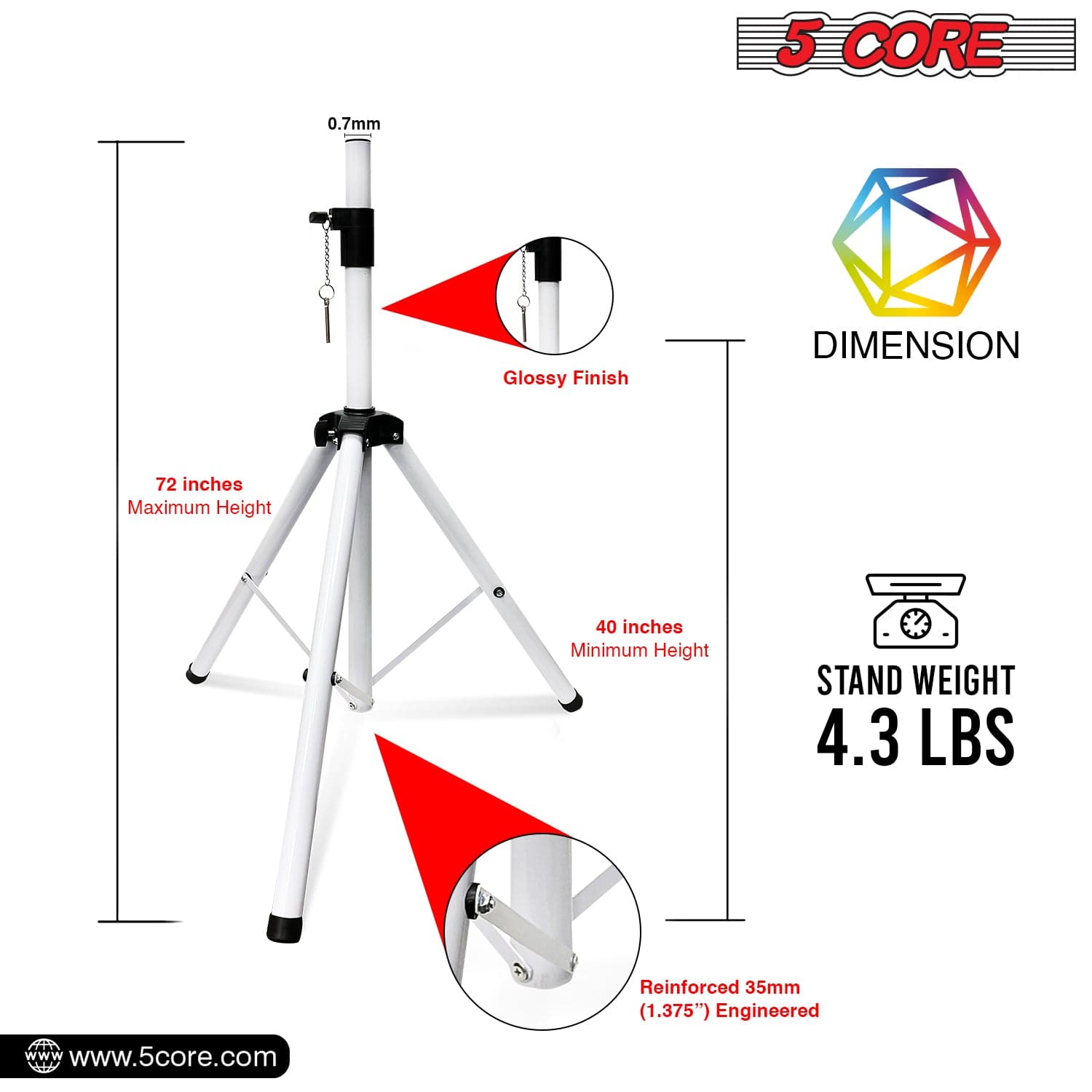 5 Core Speaker Stand Height Adjustable PA DJ Tripod Studio Monitor