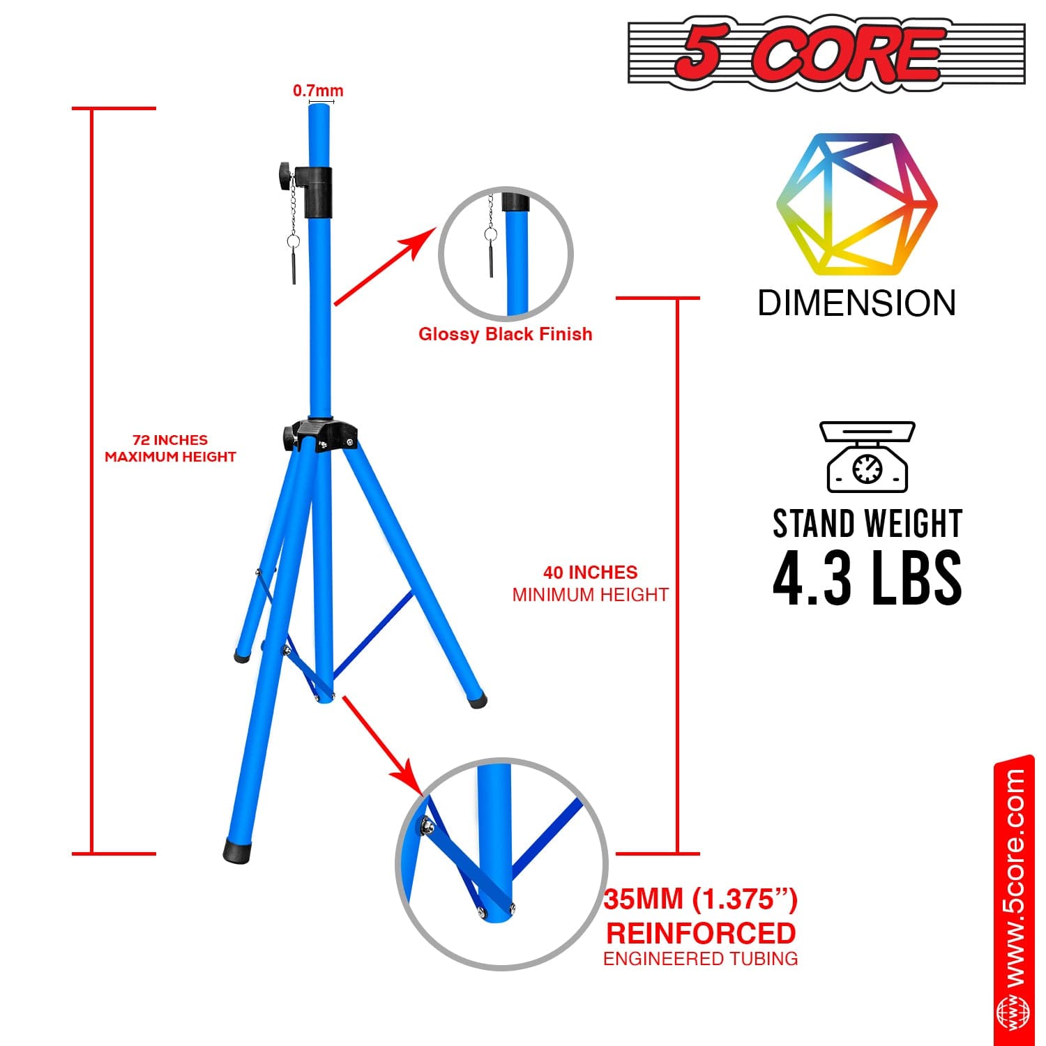 5 Core Speaker Stand Height Adjustable PA DJ Tripod Studio Monitor