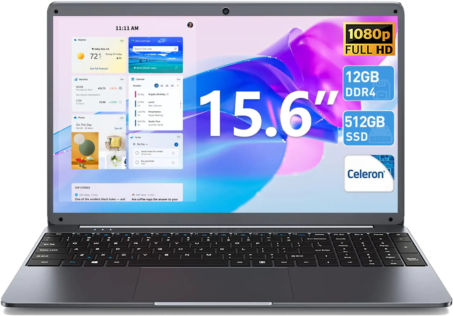 Naclud Laptop 15 Inch Laptops 12GB DDR4 512GB SSD Laptops Computer with Celeron N5095 Processor(Up to 2.9GHz) FHD 1920x1080 IPS Display Bluetooth 4.2 WiFi Webcam Gray