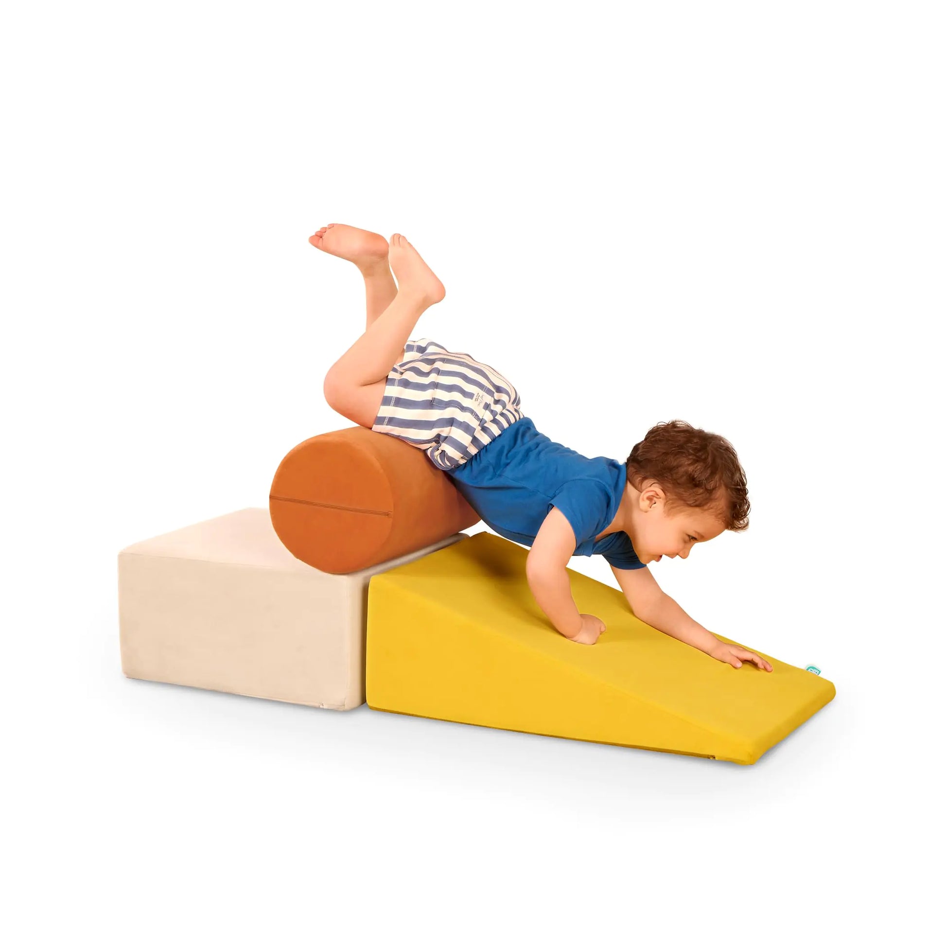 B. toys – Sensory Foam Shapes – 3pc Foam Building Set – Cylinder Ramp Block – Removable & Machine-Washable Covers – 12 Months + – WonderShapes