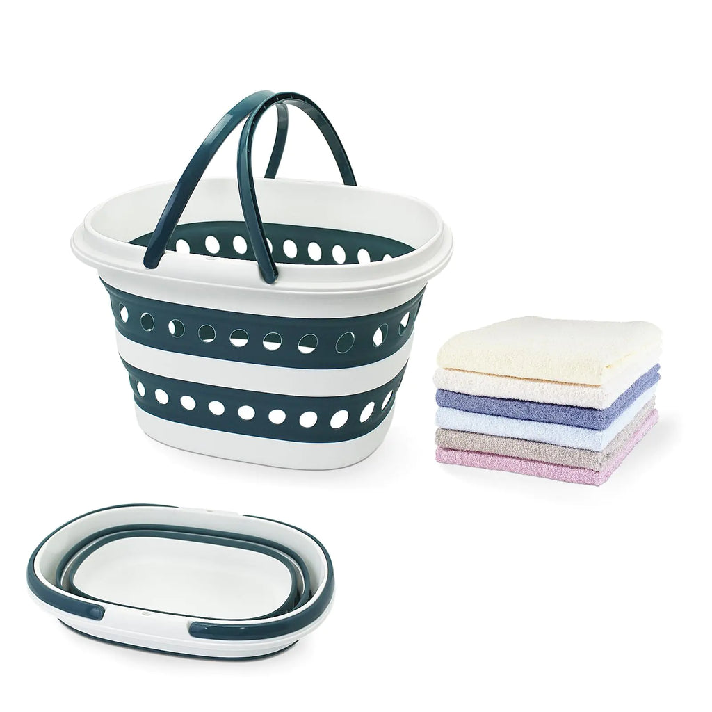 Compact 4.2 Gallon (16L) Collapsible Laundry Basket - Small Size with Handle - Foldable Pop-up Storage Container - Space-Saving Portable Hamper for Sorting Clothes(1Blue)