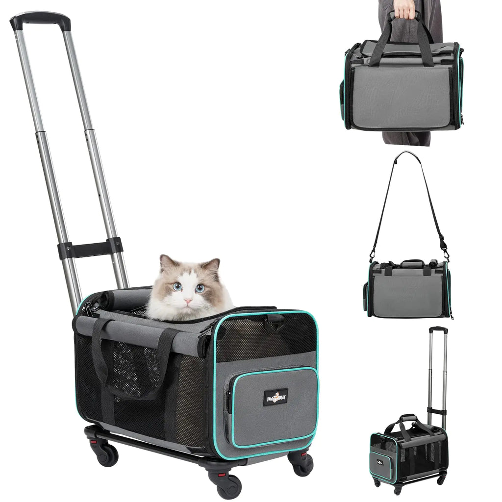 Rolling Pet Carrier with Wheels Foldable Airline Approved Dog Carriers for Small Dogs and Cats Cat Carrier on Wheels Pet Travel Carrier for Flight Camping Outdoor