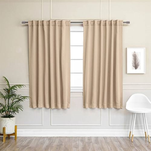 52 x 54 inch Solid Beige Cream Thermal Blackout Curtain Panels - Set