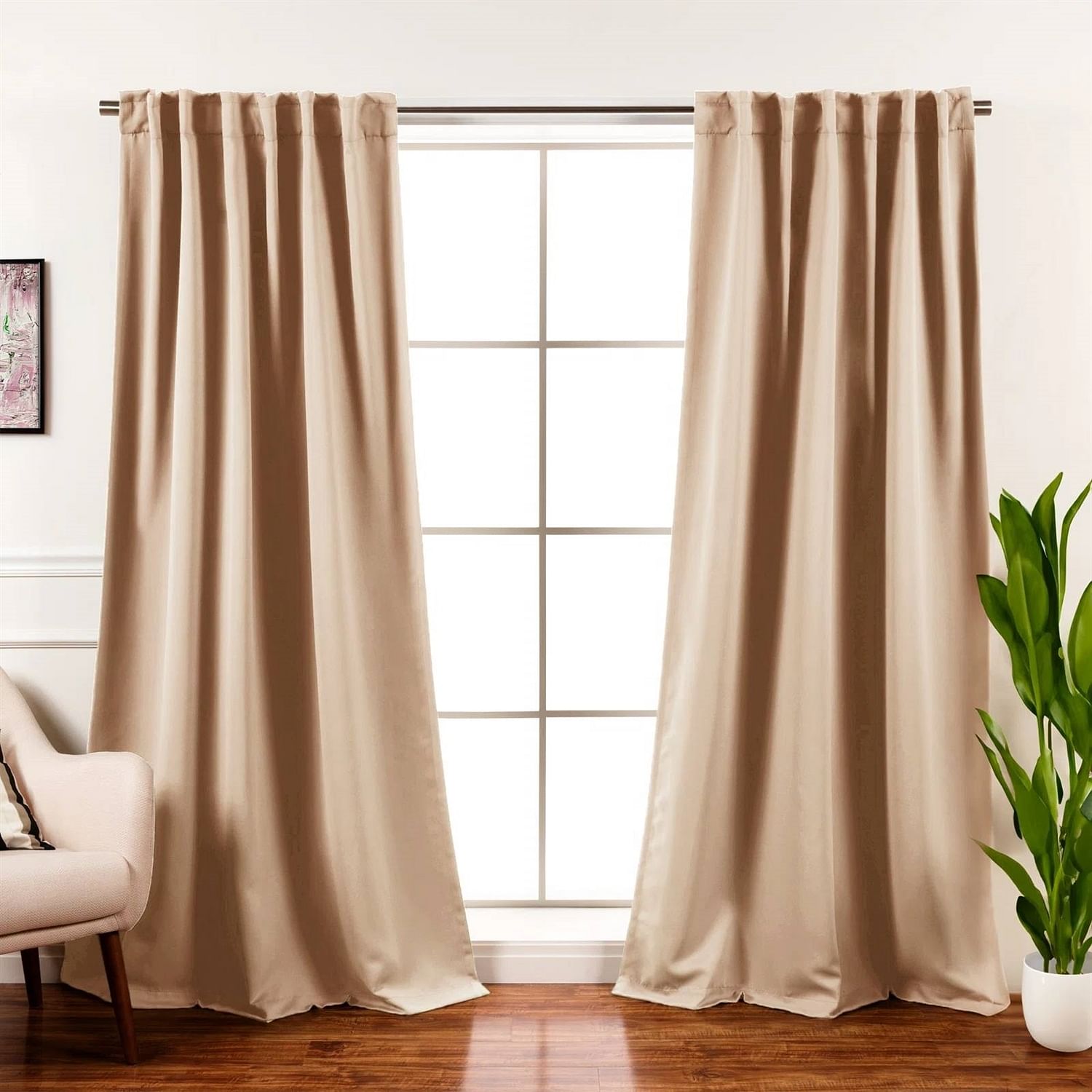52 x 84 inch Solid Beige Cream Thermal Blackout Curtain Panels - Set