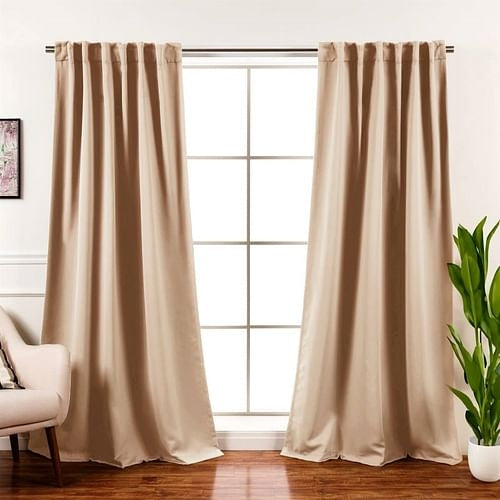 52 x 84 inch Solid Beige Cream Thermal Blackout Curtain Panels - Set