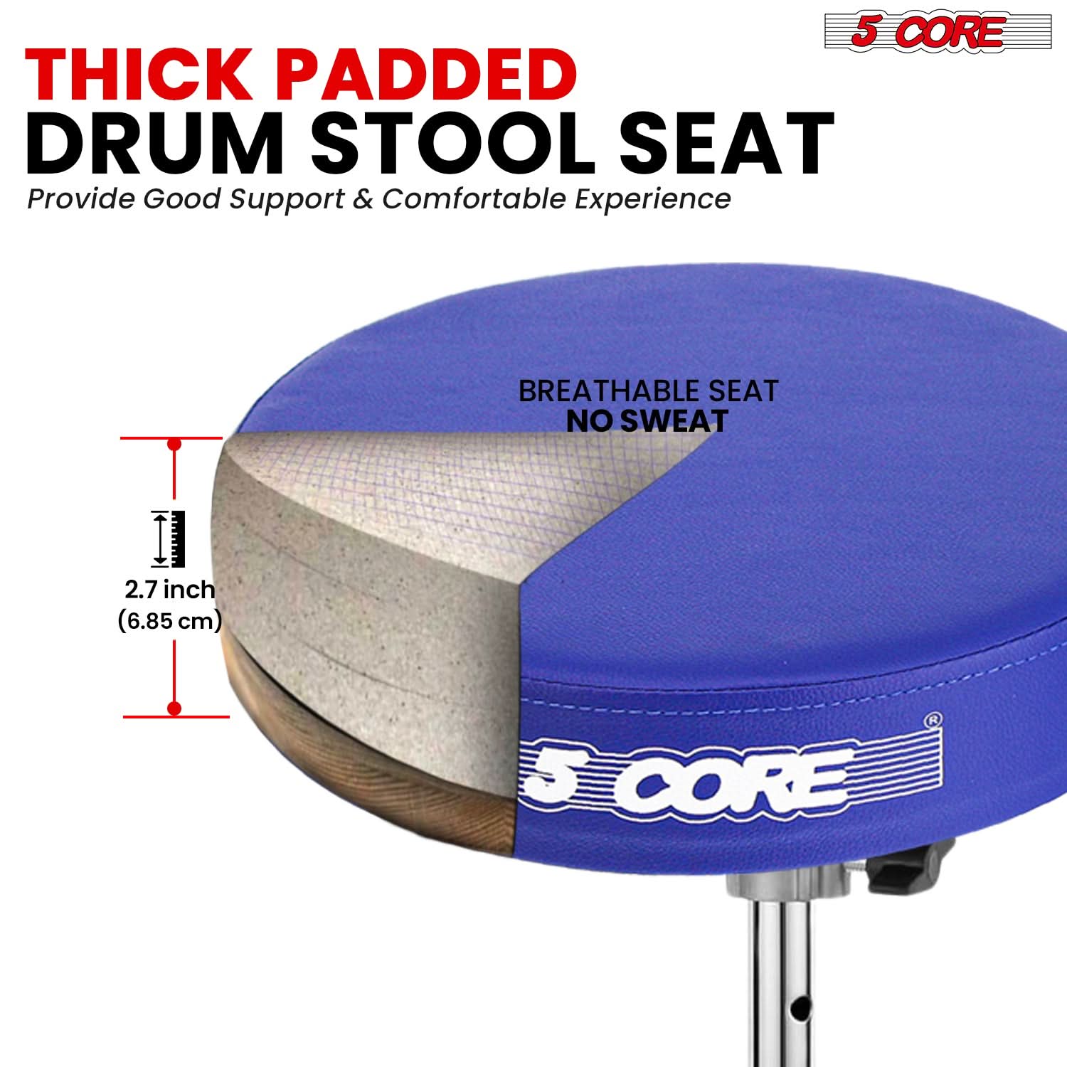 5Core Drum Throne Padded Guitar Stool Adjustable Drummer Seat for