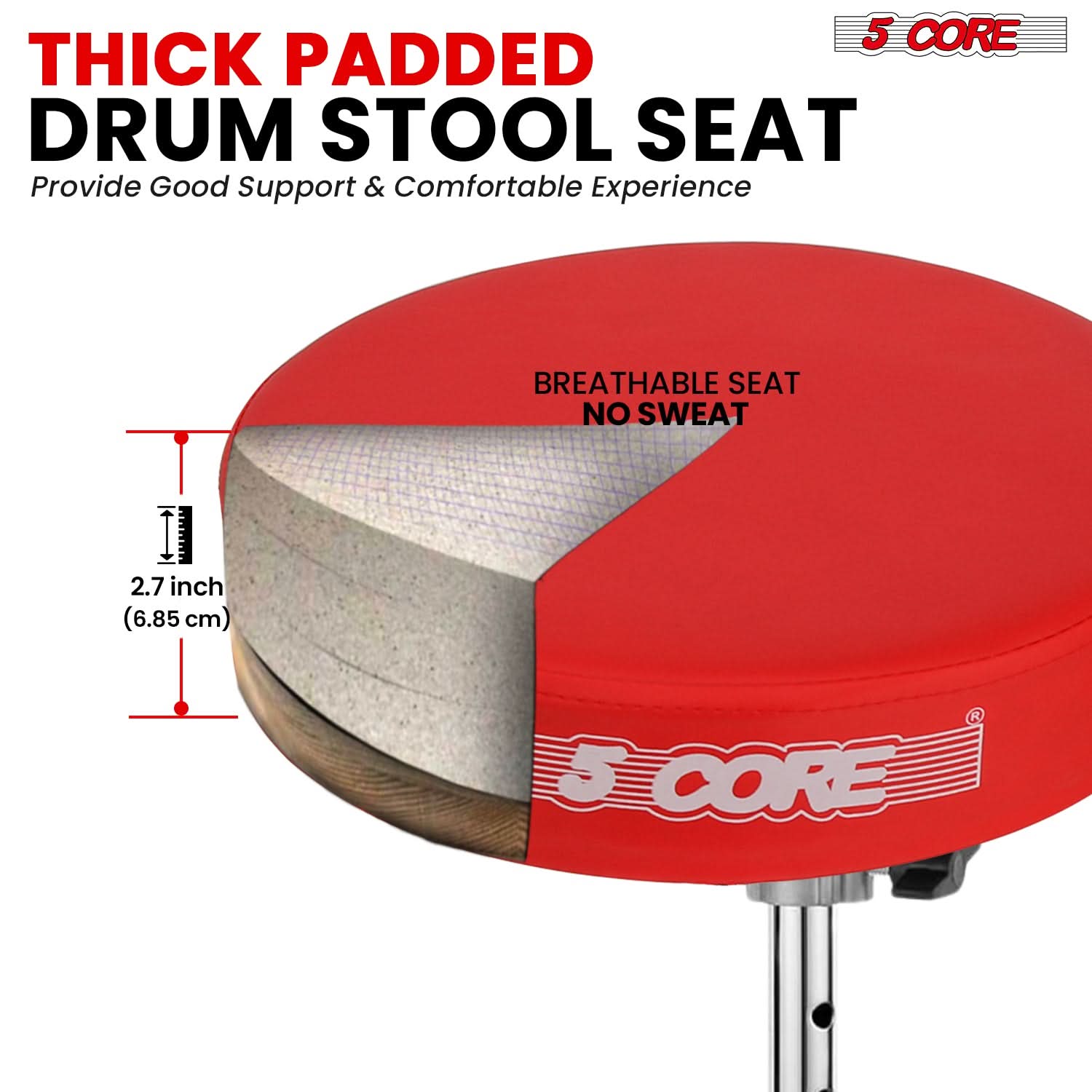 5Core Drum Throne Padded Guitar Stool Adjustable Drummer Seat for