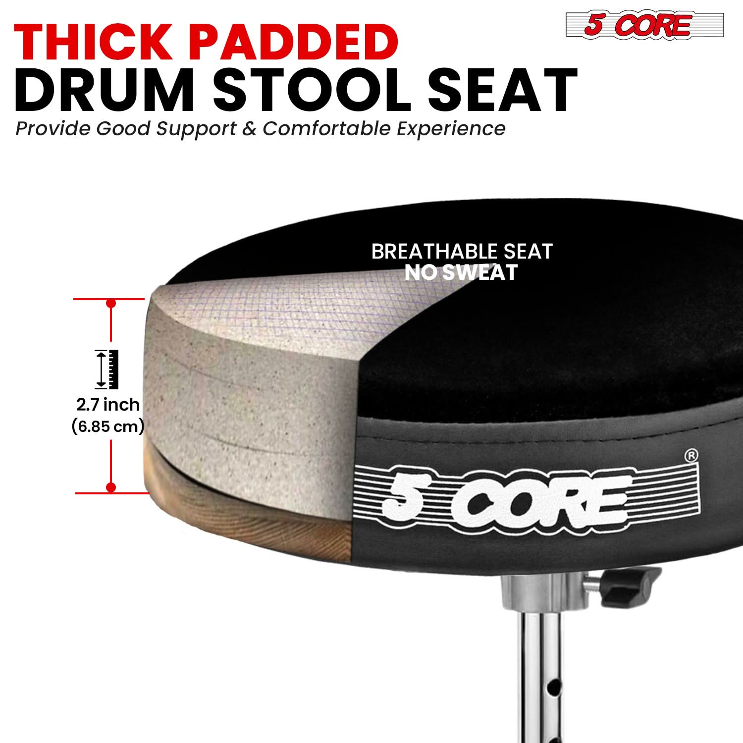 5Core Drum Throne Padded Guitar Stool Adjustable Drummer Seat for