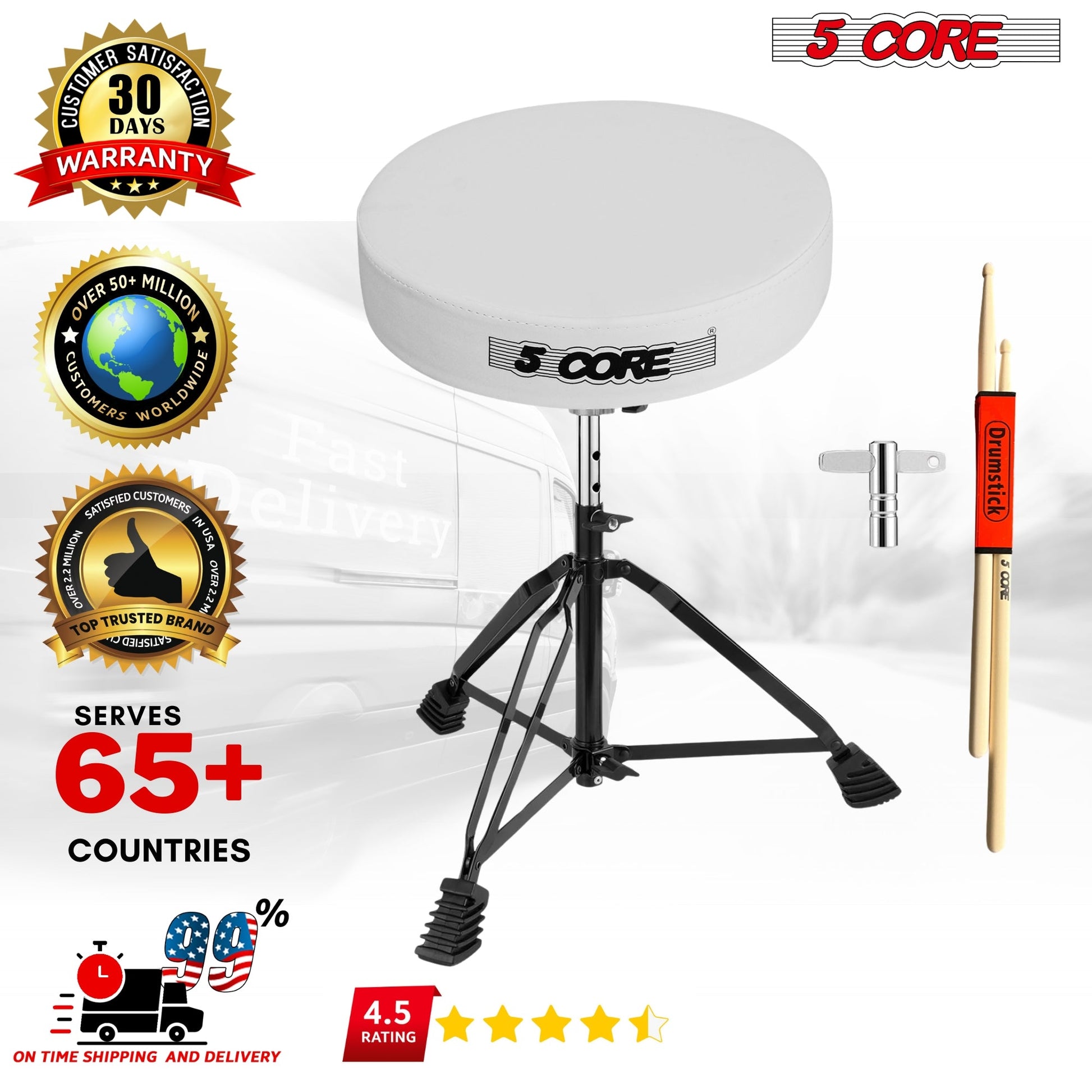 5Core Drum Throne Padded Guitar Stool Adjustable Drummer Seat for
