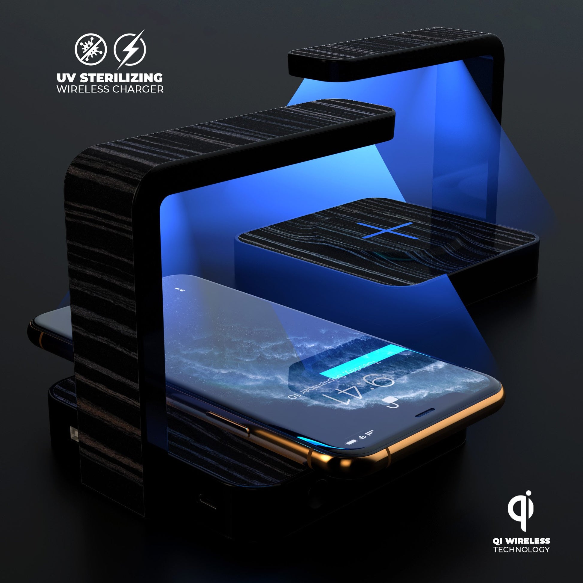 Black Wood Texture UV Germicidal Sanitizing Sterilizing Wireless Smart