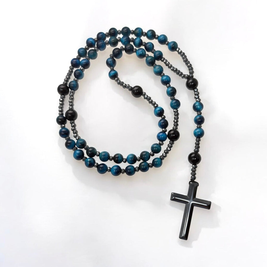 Blue Tiger Eye & Onyx Rosary